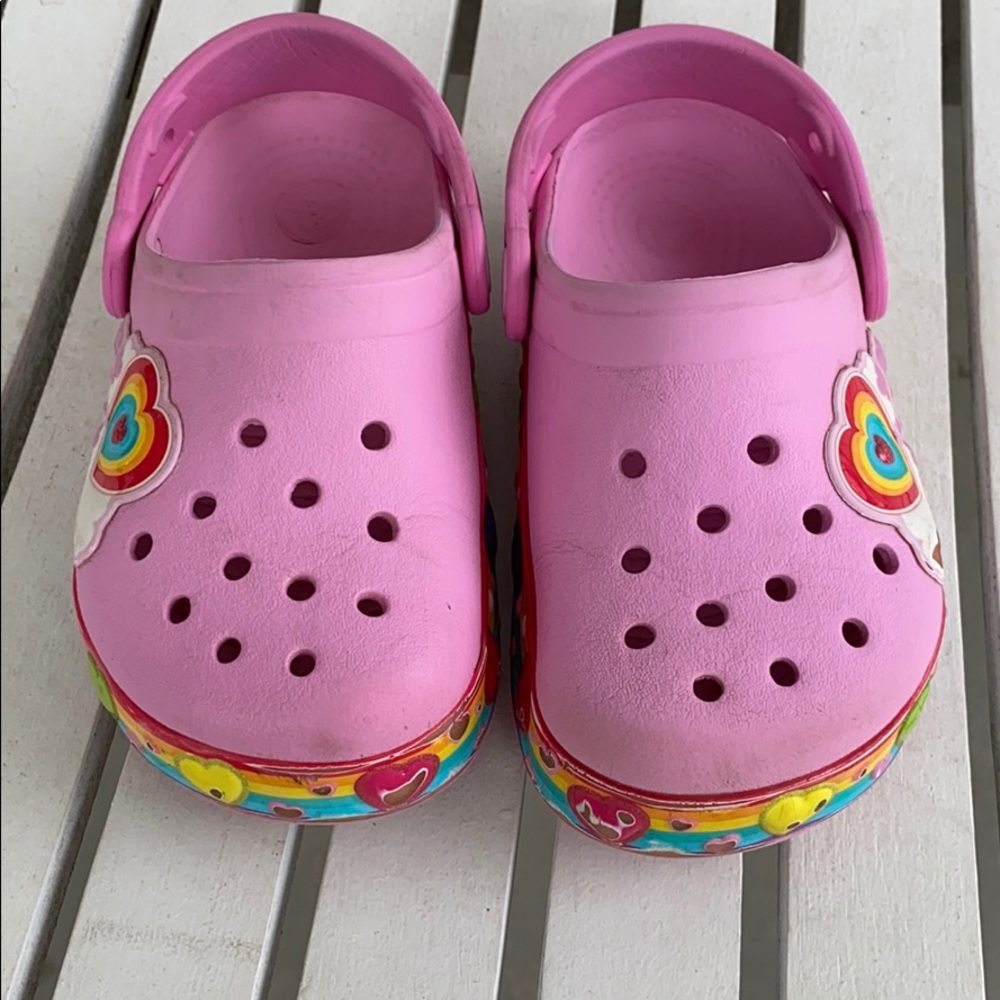 Pink rainbow girls Crocs